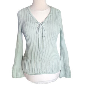 Vintage Axcess by Liz Claiborne Mint Lace-Up Crochet Hem Pullover Sweater L